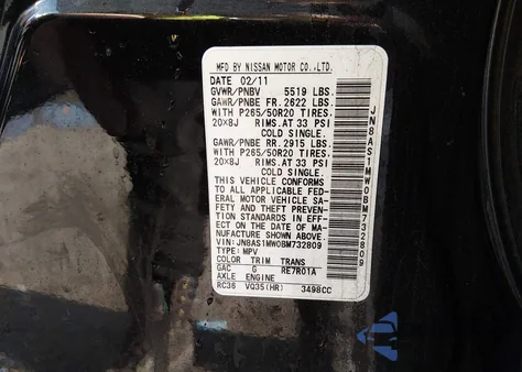 2011 Infiniti Fx35 z USA, uszkodzony, nr VIN JN8AS1MW0BM732809